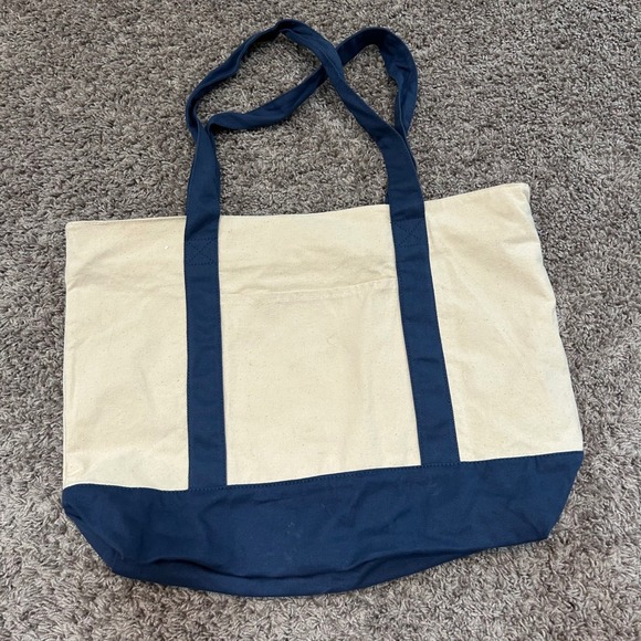 TOPDesign Handbags - TOPDesign‎ Large Canvas Tote Bag Navy Blue Bottom Beige Shopping Zipper Pocket